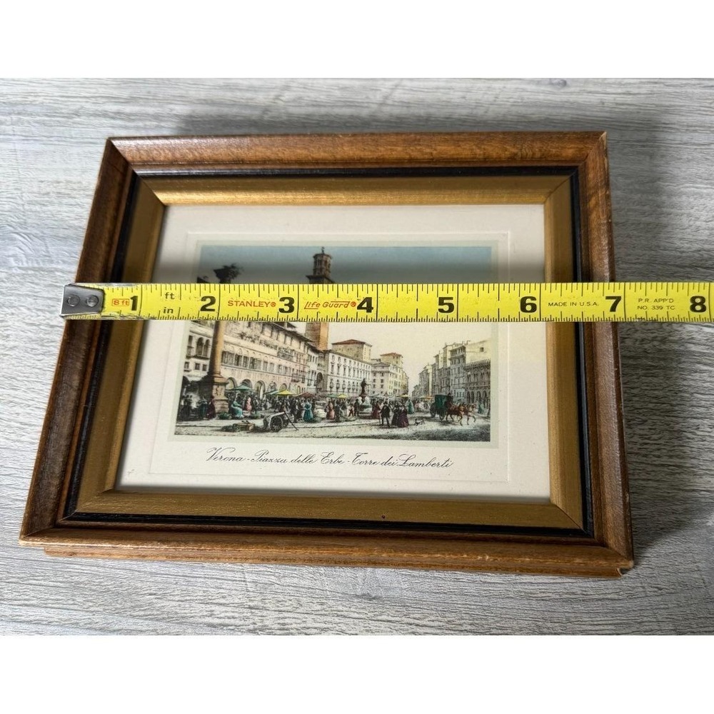 Vtg Fleck Brothers Framed Picture Verona Piazza Italy 7" X 6" Italian Art MCM - Picture 6 of 7